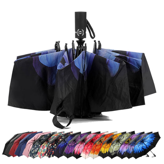 LANBRELLA Umbrella Reverse Travel Umbrellas Windproof Compact Folding - Purple Glaze