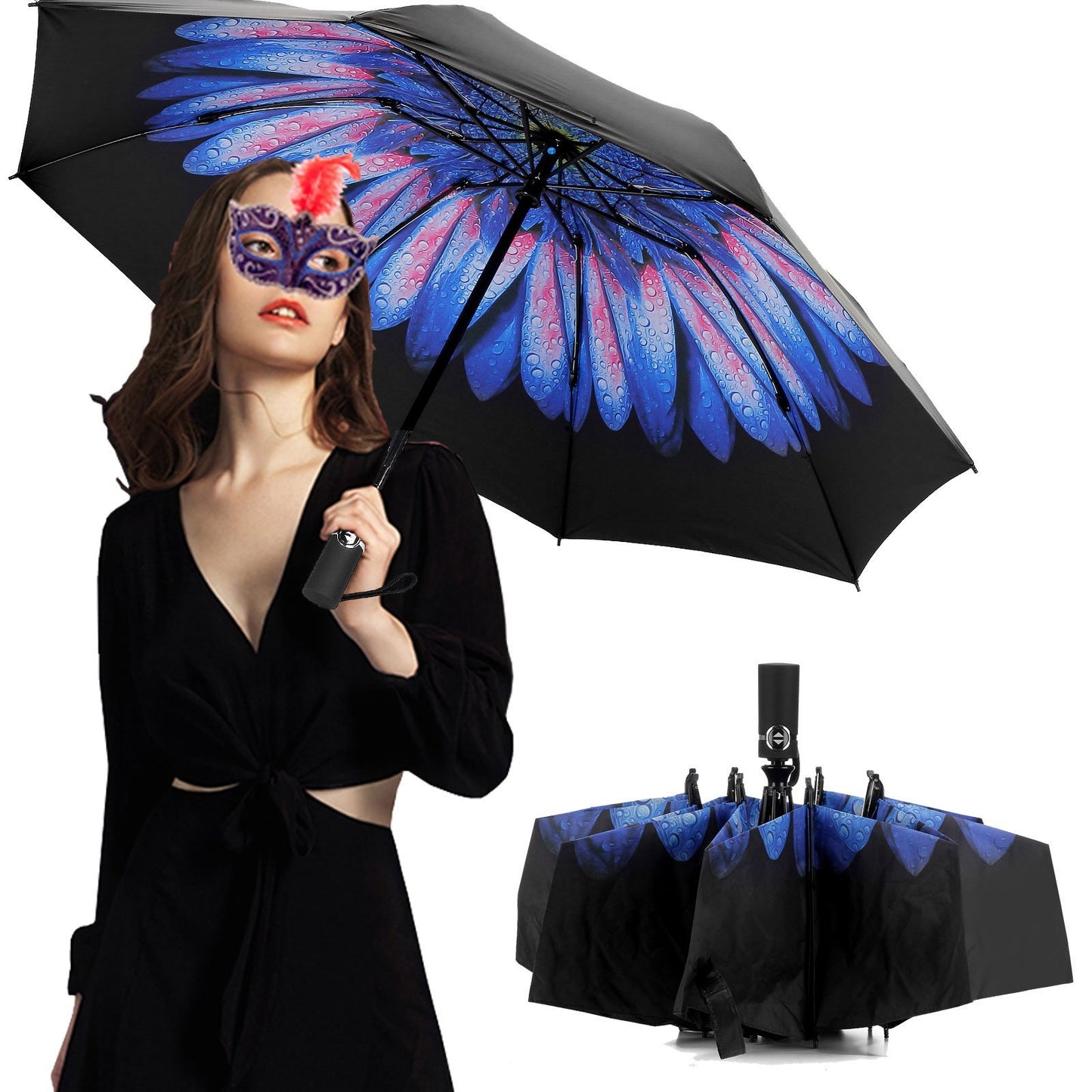 LANBRELLA Umbrella Reverse Travel Umbrellas Windproof Compact Folding - Purple Glaze