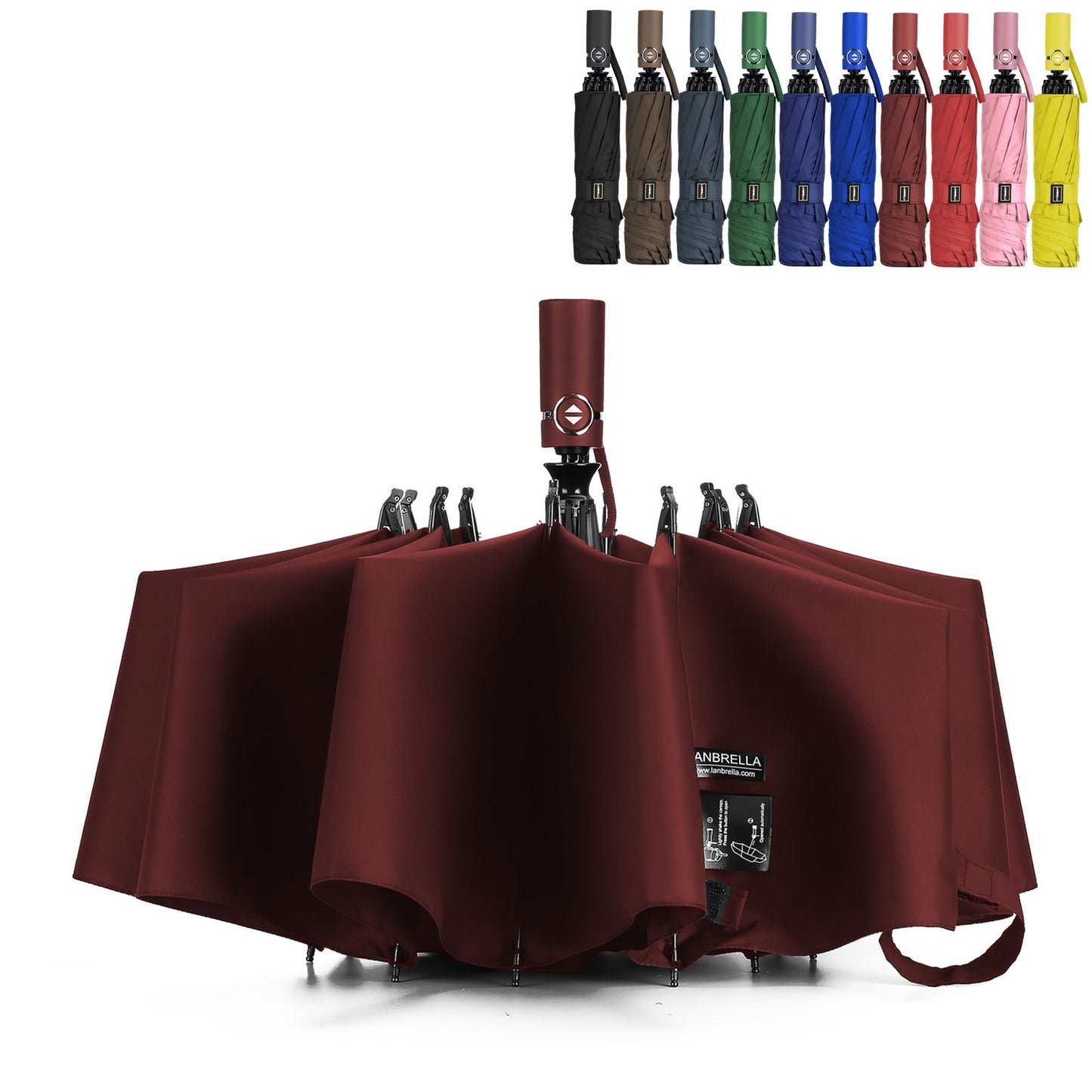 Umbrella Windproof Travel Umbrella Compact Folding Reverse Umbrella,LANBRELLA-Burgundy