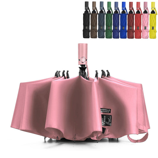 LANBRELLA Umbrella Reverse Travel Umbrellas Windproof Compact Folding - Pink