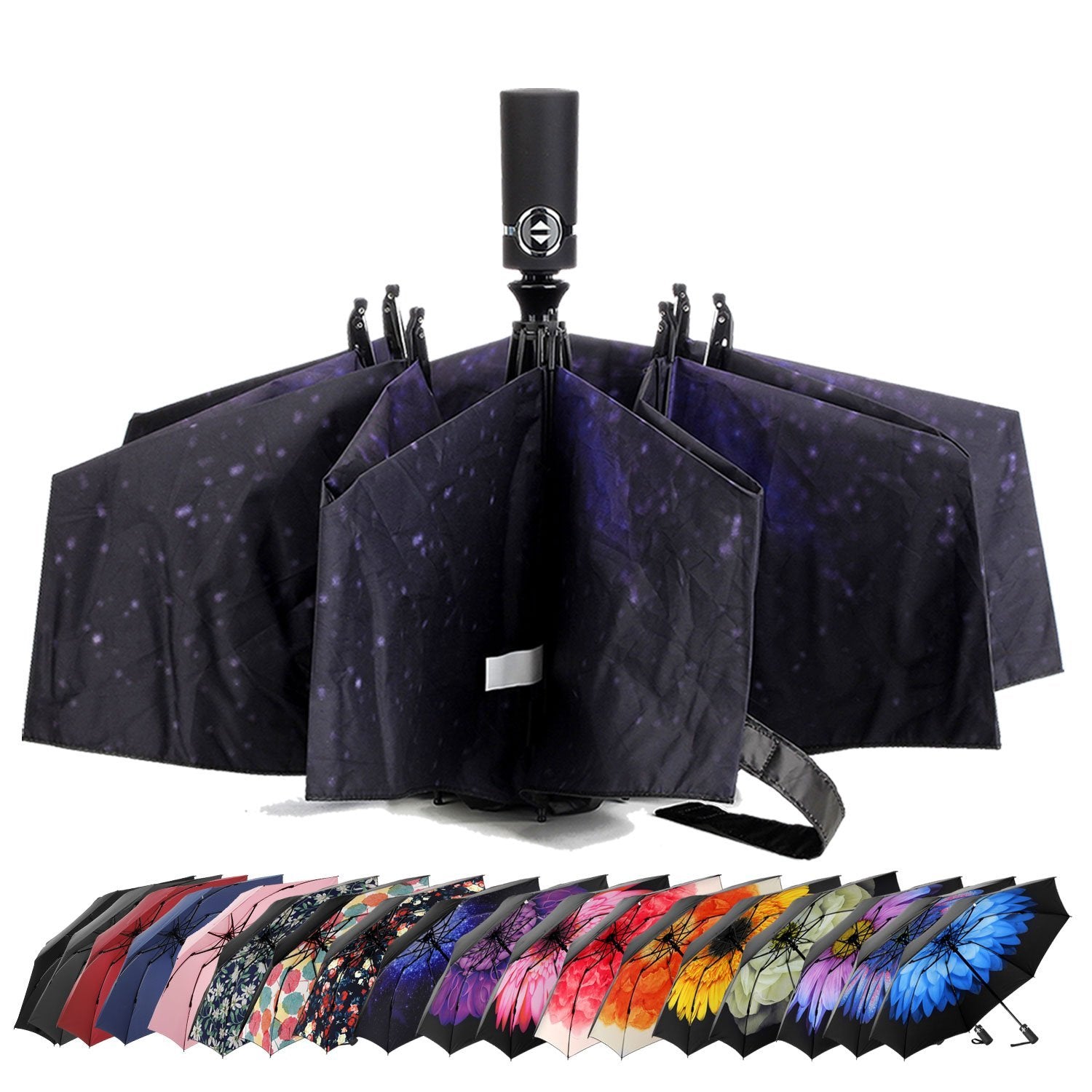 LANBRELLA Umbrella Reverse Travel Umbrellas Windproof Compact Folding - Starry Sky