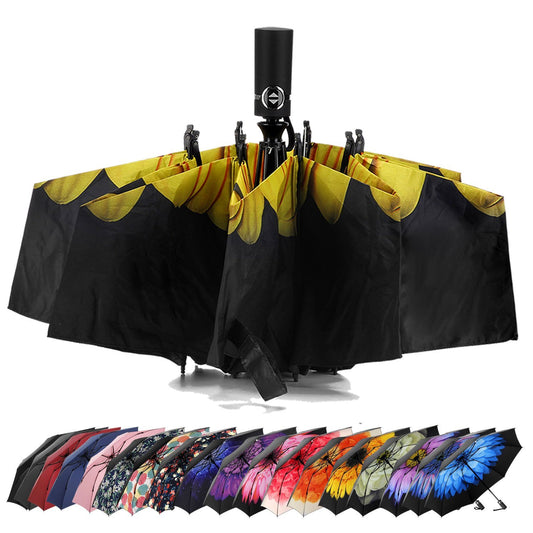 LANBRELLA Umbrella Reverse Travel Umbrellas Windproof Compact Folding - Sunflower