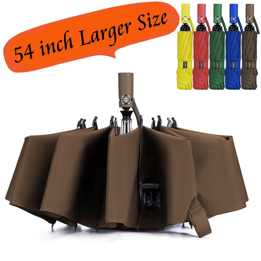 Umbrella Reverse Umbrella Windproof Compact Folding Large Size Auto open close 10 ribs - Brown