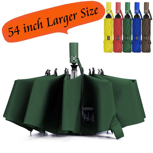 Umbrella Reverse Umbrella Windproof Compact Folding Large Size Auto open close 10 ribs - Dark Green