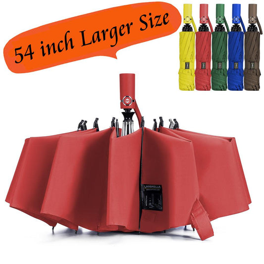 Umbrella Reverse Umbrella Windproof Compact Folding Large Size Auto open close 10 ribs - Red