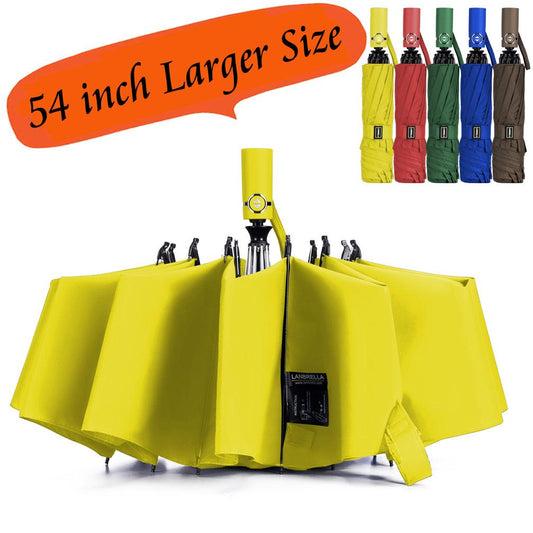 Umbrella Large Inverted Folding Umbrellas Windproof Compact Folding Auto open close 10 ribs - Yellow