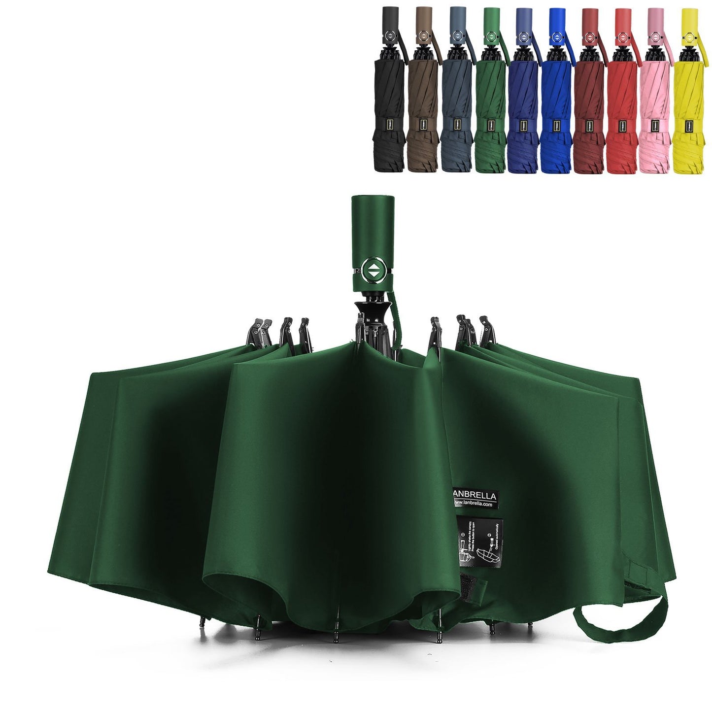 Umbrella Reverse Travel Umbrella Windproof Compact Folding - Dark Green