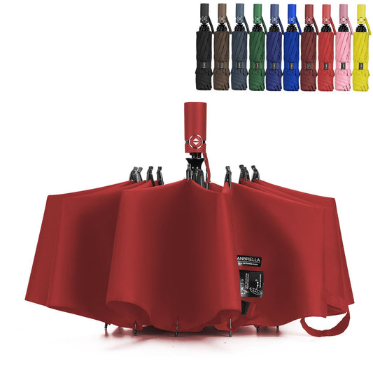Umbrella Reverse Travel Umbrella Windproof Compact Folding - Red