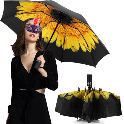 LANBRELLA Umbrella Reverse Travel Umbrellas Windproof Compact Folding - Sunflower