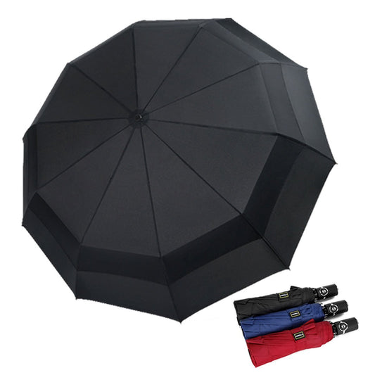Umbrella Windproof Travel Umbrella, Compact Folding Umbrella, Vented Double Canopy Auto Open Close 10 rib - Black