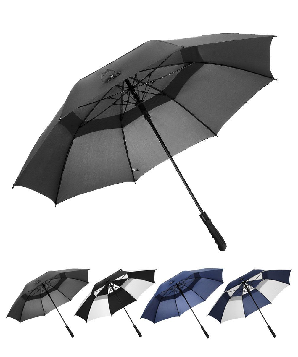 Golf Umbrella Windproof Large 68 Inch Stick Umbrella Double Canopy Vented Automatic Open for Men and Women - Black