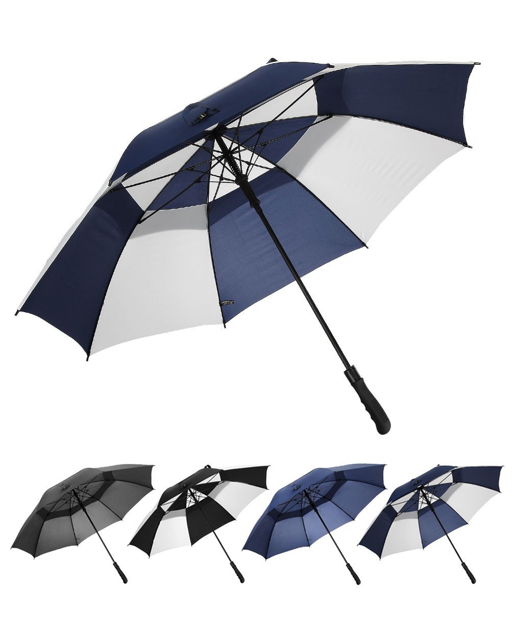 Golf Umbrella Windproof Large 68 Inch Stick Umbrella Double Canopy Vented Auto Open for Men and Women - Blue/White