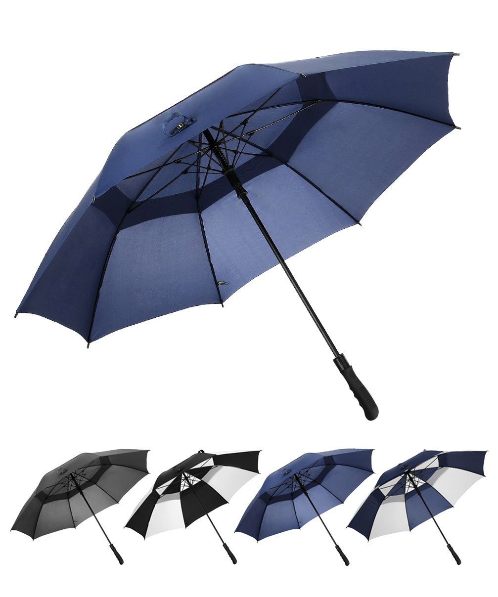 Golf Umbrella Windproof Large 68 Inch Stick Umbrella Double Canopy Vented Automatic Open for Men and Women - Blue