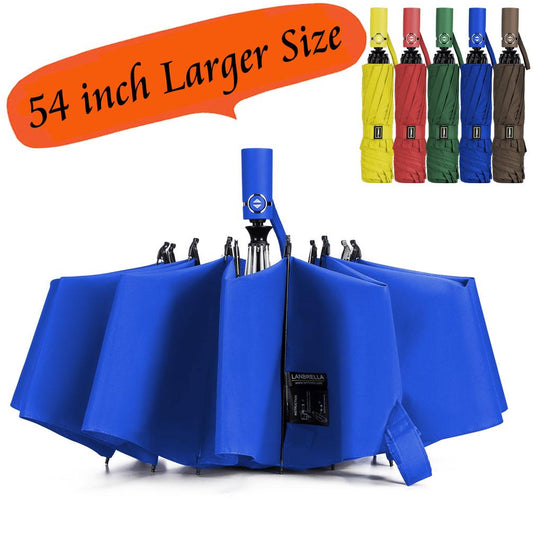 Umbrella Large Inverted Folding Umbrellas Windproof Compact Folding Auto open close 10 ribs - Blue